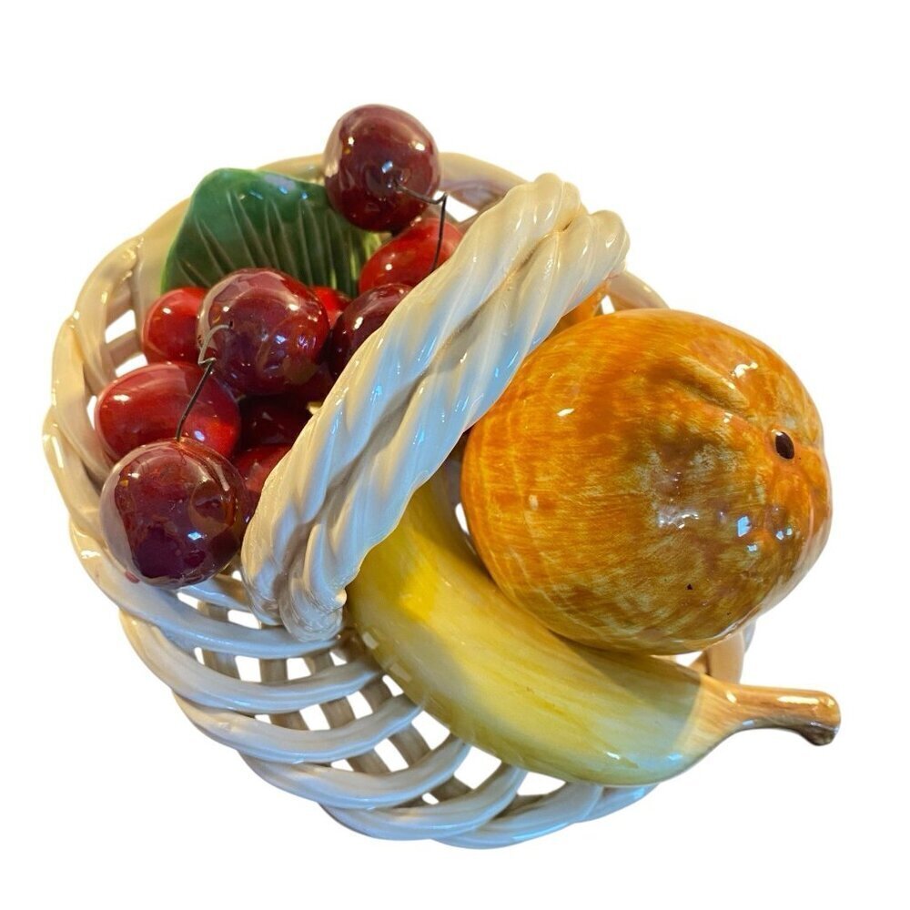 Ceramic Fruit Basket Made in Italy 6" x 8" Banana Cherries Orange - Picture 8 of 10